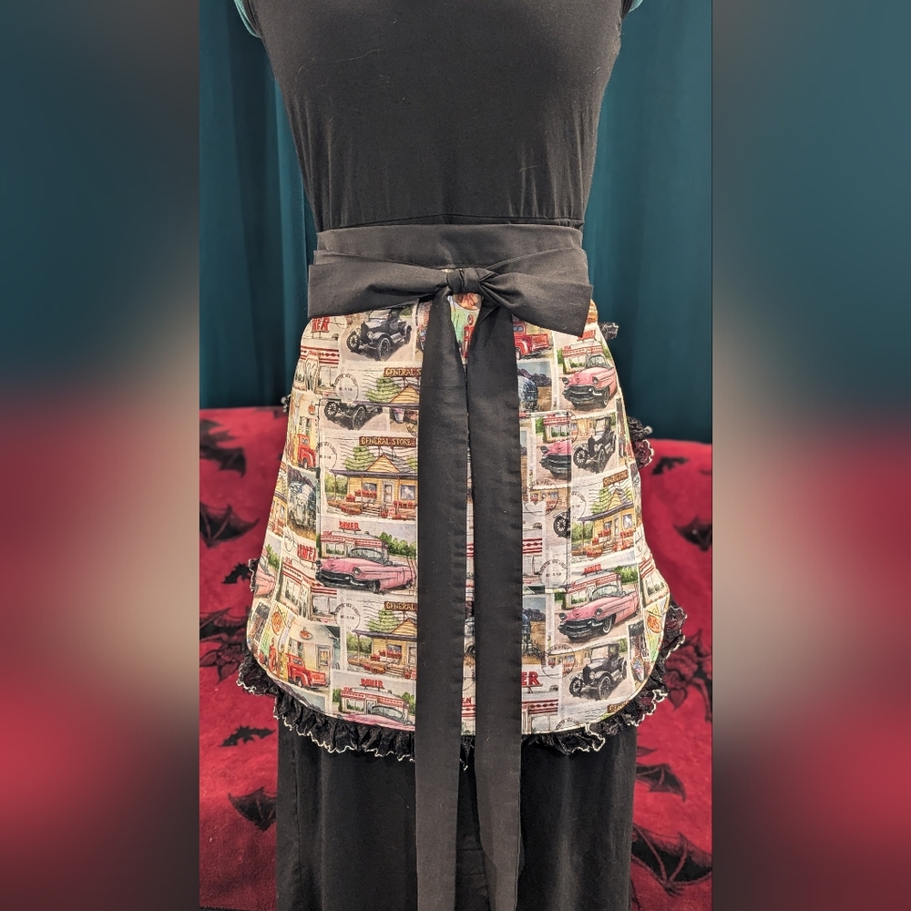 Retro Mini Half Apron - 50s Diner Black